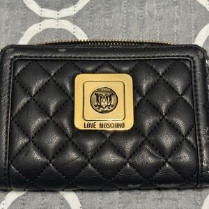 Love Moschino Quilted Black Wallet with Gold Logo
